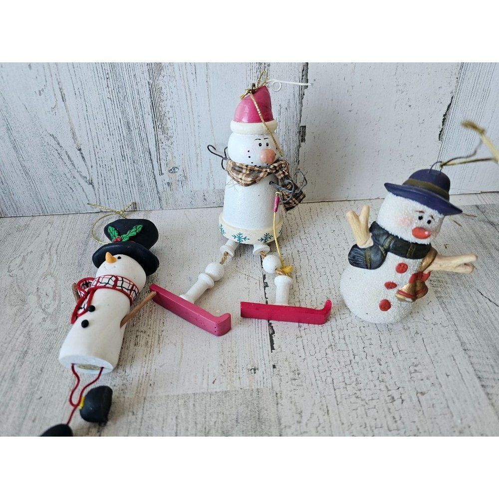 Snowman skier ornament lot Xmas tree pot‎